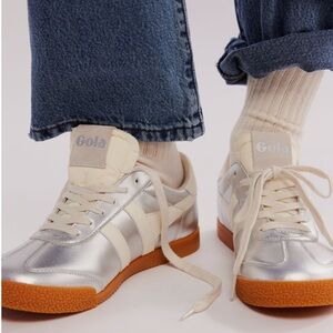 GOLA Silver Leather Sneakers with Gum Soles 41